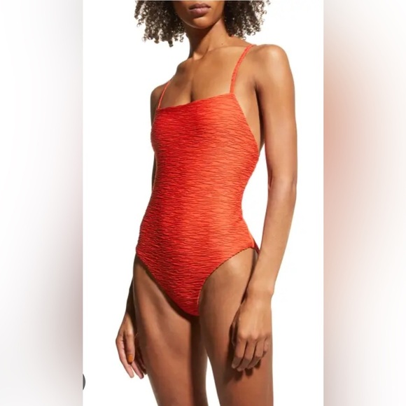 Mara Hoffman Olympia One-Piece Swimsuit – S – Poppy Red, Chic & Sustainable - Picture 1 of 7